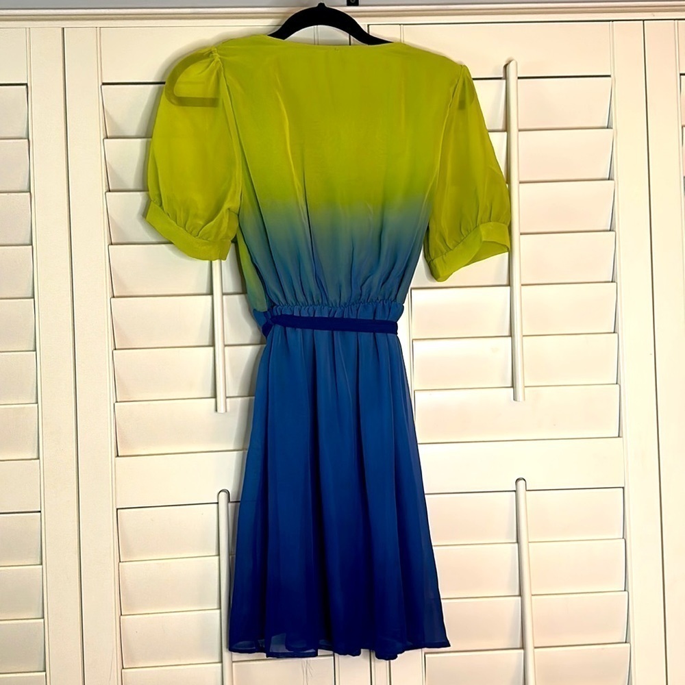 Pink Owl Lime Green to Royal Blue Ombre Midi Dress - Picture 2 of 7